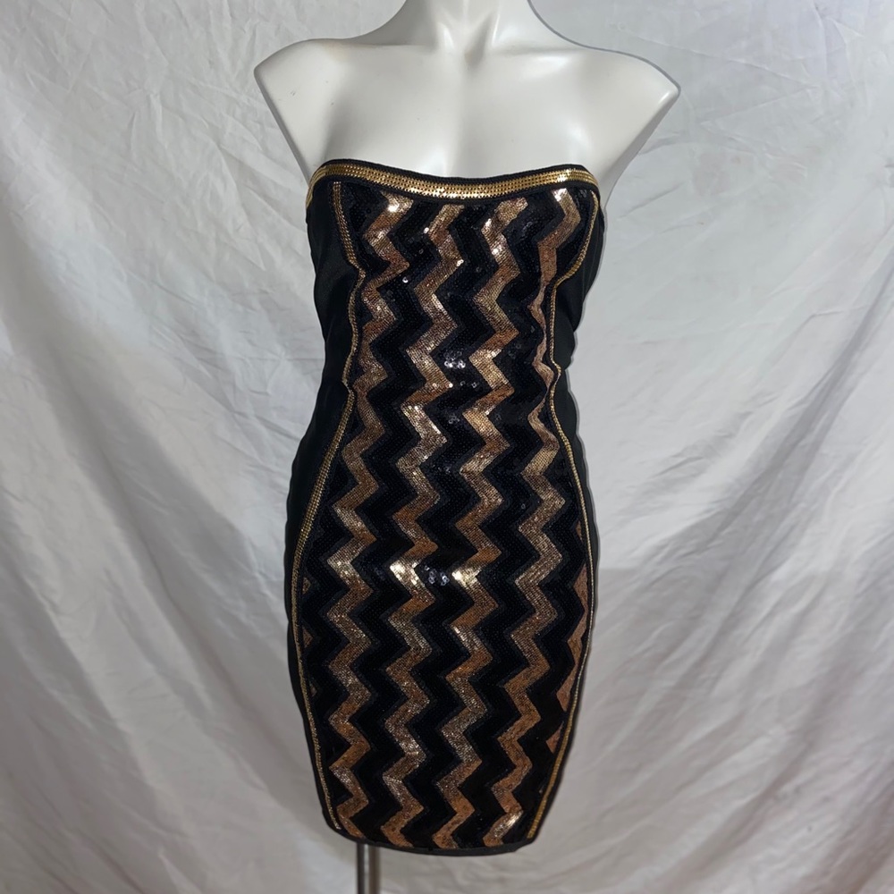 Strapless sequin cocktail dress